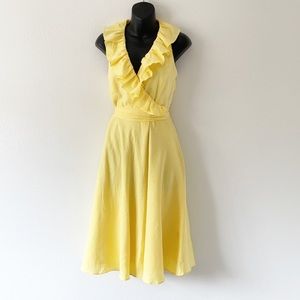 100% Linen Wrap Midi Yellow Dress